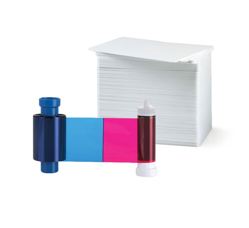 Bodno Magicard MA100YMCKO Color Ribbon - YMCKO - 100 Prints with Bodno Premium CR80 30 Mil Graphic Quality PVC Cards - Qty 100 - Image 1